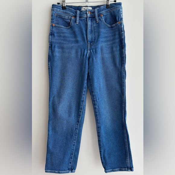 Madewell Stovepipe Solid Blue Denim Jeans, Size 27P - Picture 1 of 16